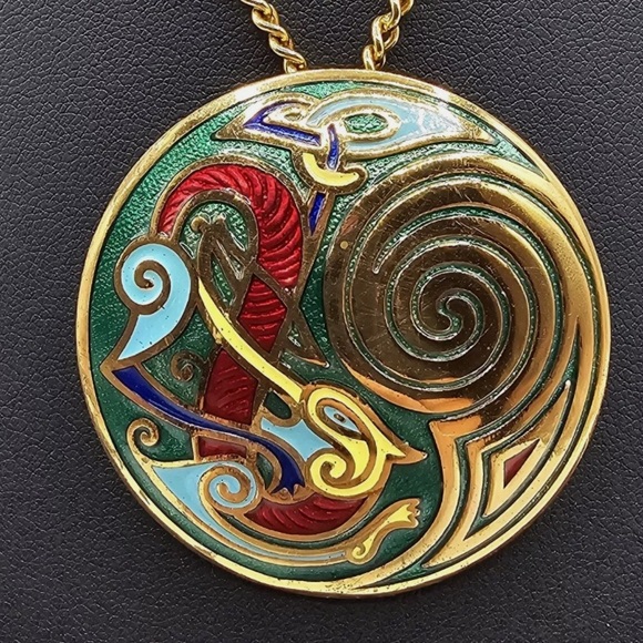 Vintage Tara Ware Dublin Ireland Celtic Book Of Kels Enamel Dragon Irish Brooch - Picture 3 of 6